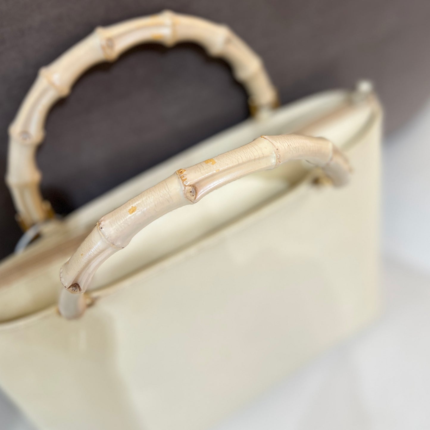 Gucci White Bamboo Top Handle Handbag