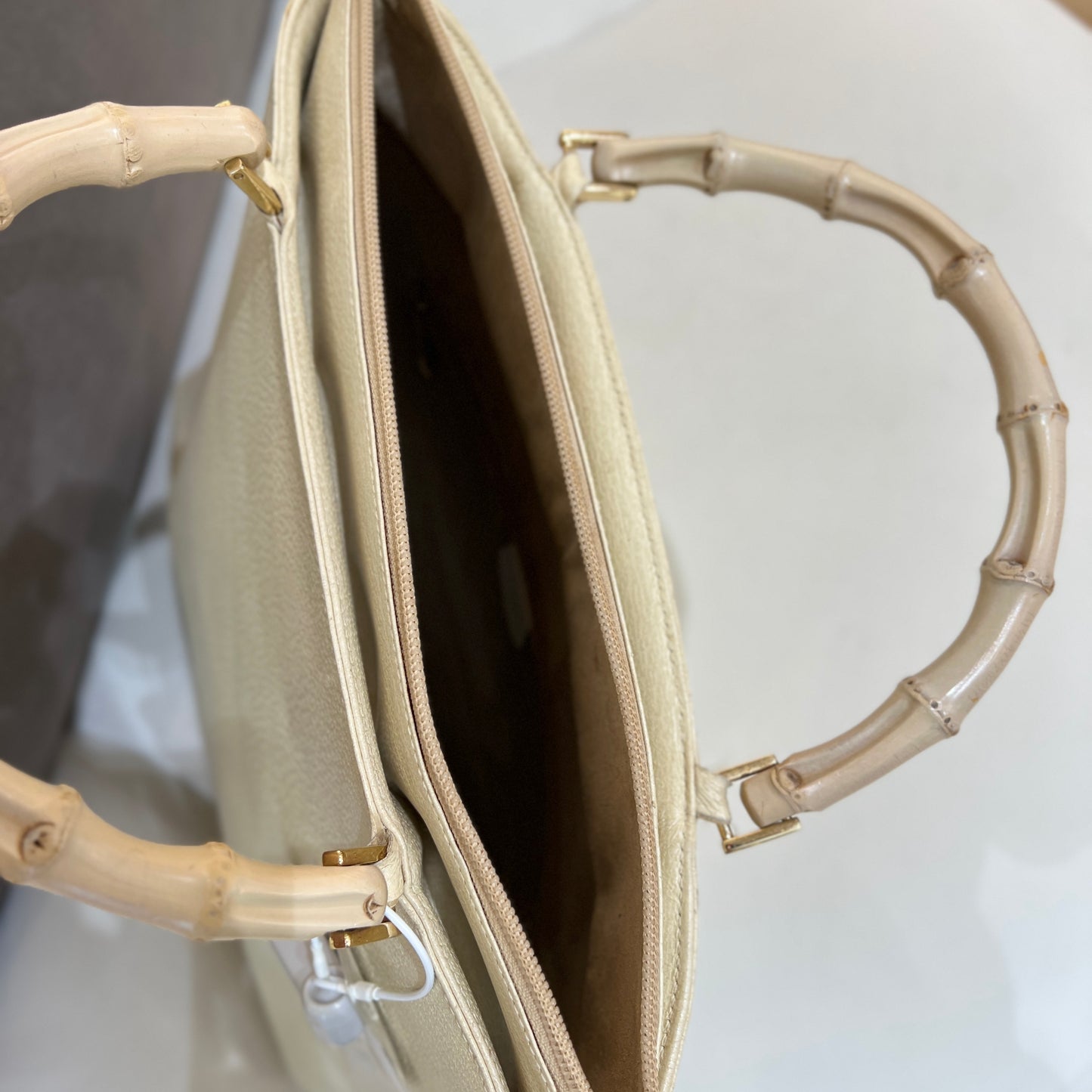 Gucci White Bamboo Top Handle Handbag