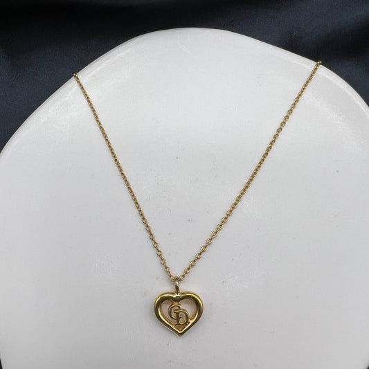 Christian Dior Vintage Golden CD Logo In Heart Shape Necklace