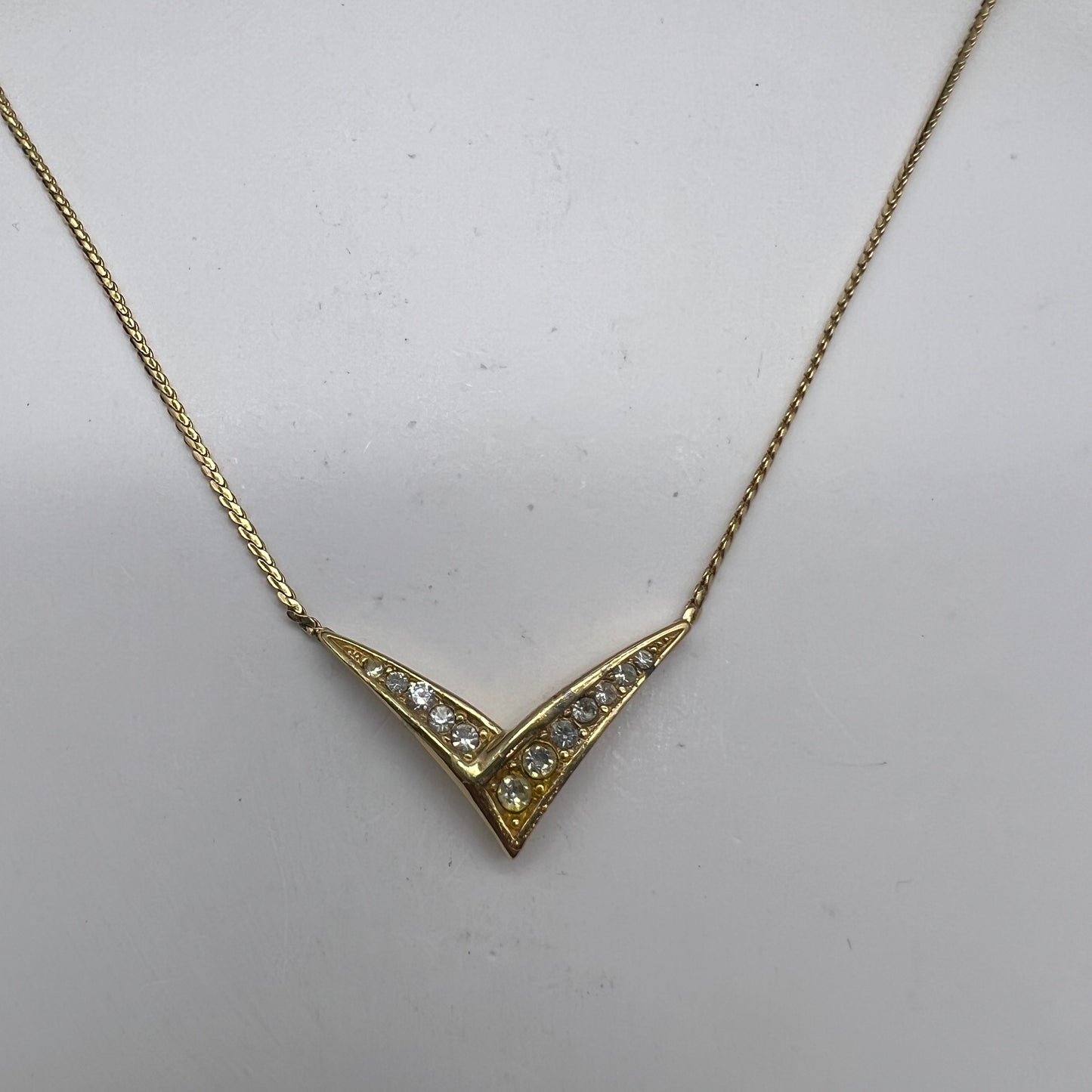 Christian Dior Vintage V Shape Golden Necklace With Rhinestone