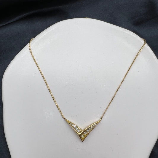 Christian Dior Vintage V Shape Golden Necklace With Rhinestone