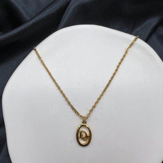 Christian Dior Vintage Dior Logo Oval Golden Necklace