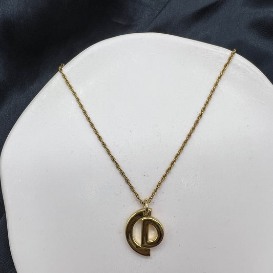 Christian Dior Vintage CD Logo Golden Necklace