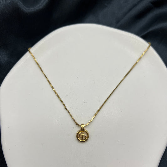 Christian Dior Vintage Golden Mini CD Logo Circle Necklace