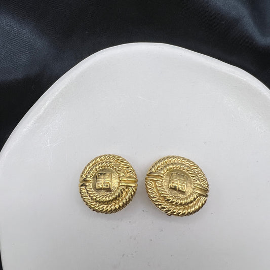 Givenchy Vintage 4G Logo Button Golden Clip-On Earrings