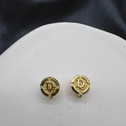 Christian Dior Vintage Golden CD Logo Clip-On Earrings