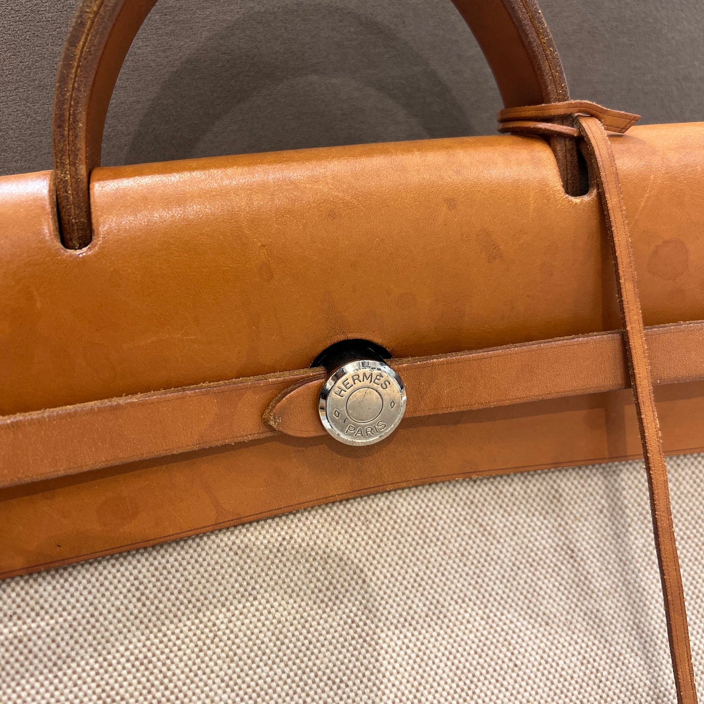 Hermes Vintage Herbag Ado with Beige Vache Hunter With Pm Twirl Ash Plus silver Hardware