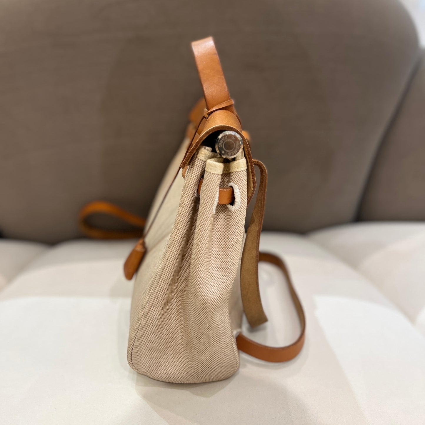 Hermes Vintage Herbag Ado with Beige Vache Hunter With Pm Twirl Ash Plus silver Hardware