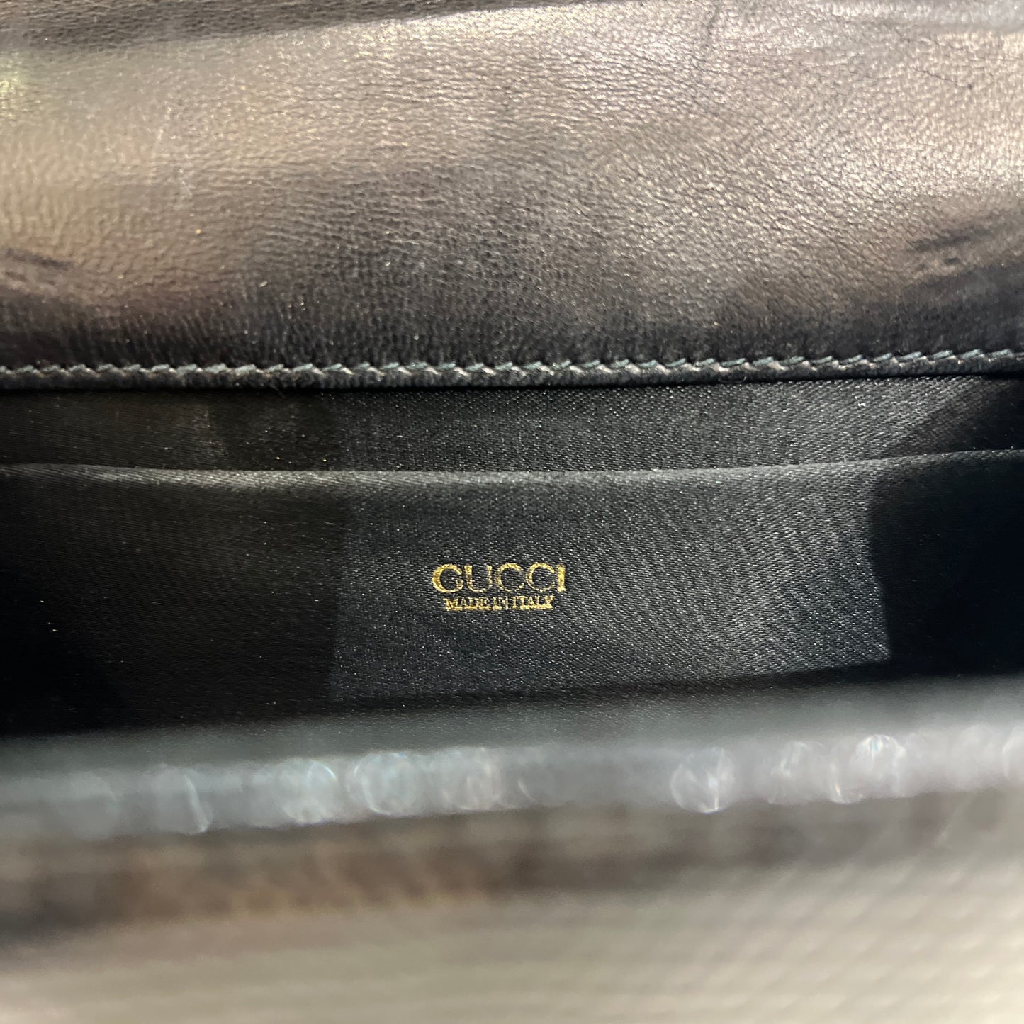 Gucci Vintage Black Lizard Flap Handbag With Bamboo Handle