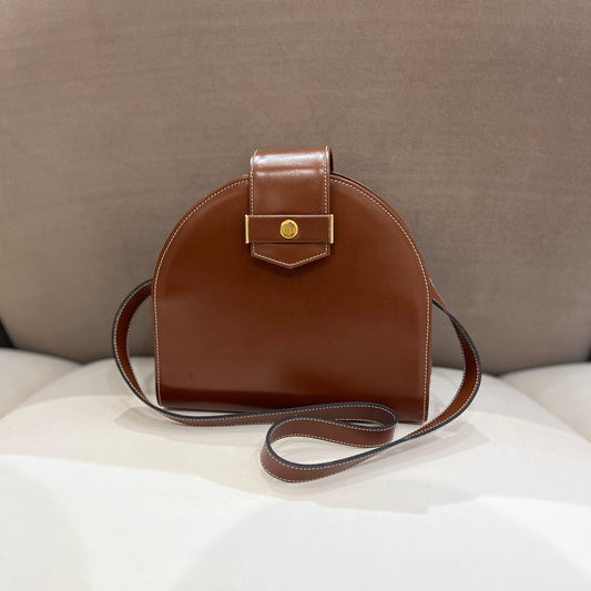 Christian Dior Vintage Brown Leather Elegant White Stitching Shoulder Bag