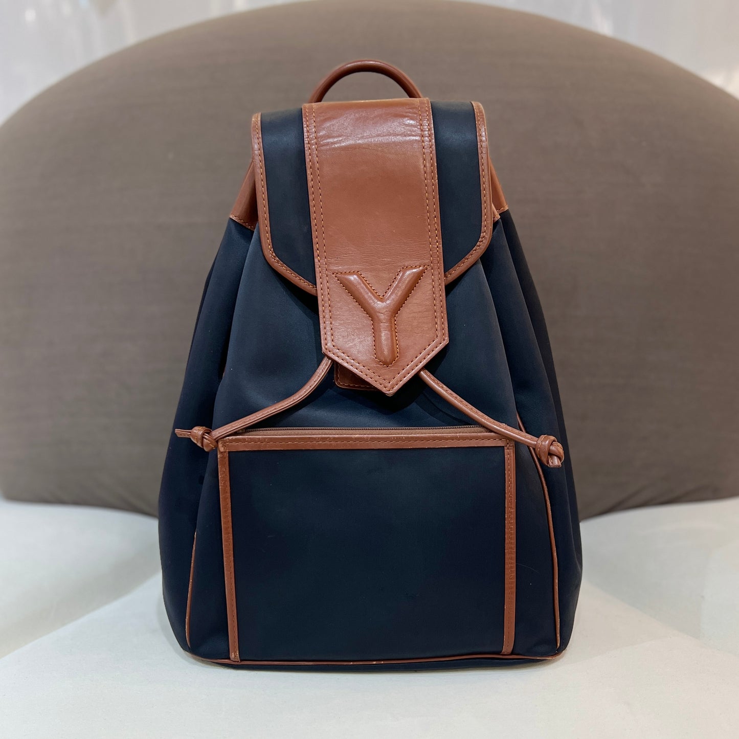 Yves Saint Laurent 伊夫·聖羅蘭中古Y Line 尼龍皮革背包