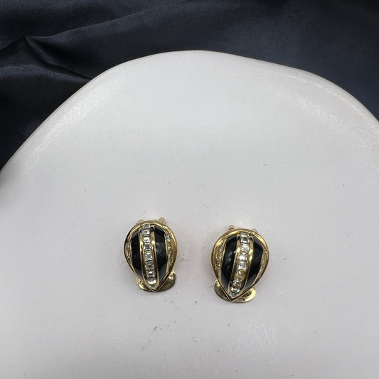 Christian Dior Vintage Black With Rhinestone Clip-On Earrings