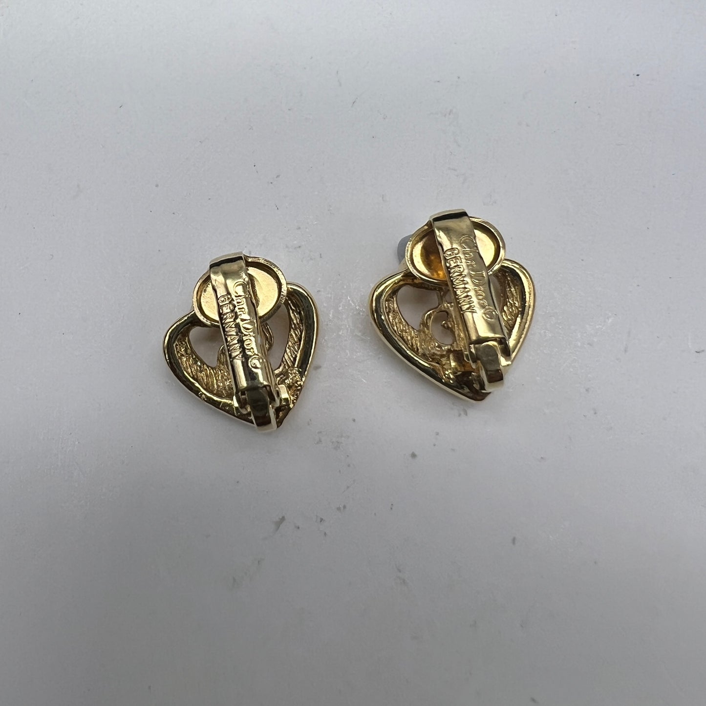 Christian Dior Vintage CD Logo With Heart Motif Golden Clip-On Earrings