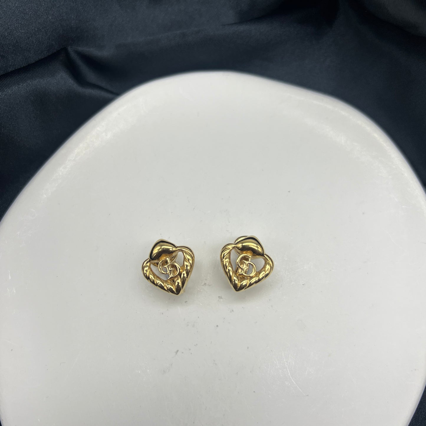 Christian Dior Vintage CD Logo With Heart Motif Golden Clip-On Earrings