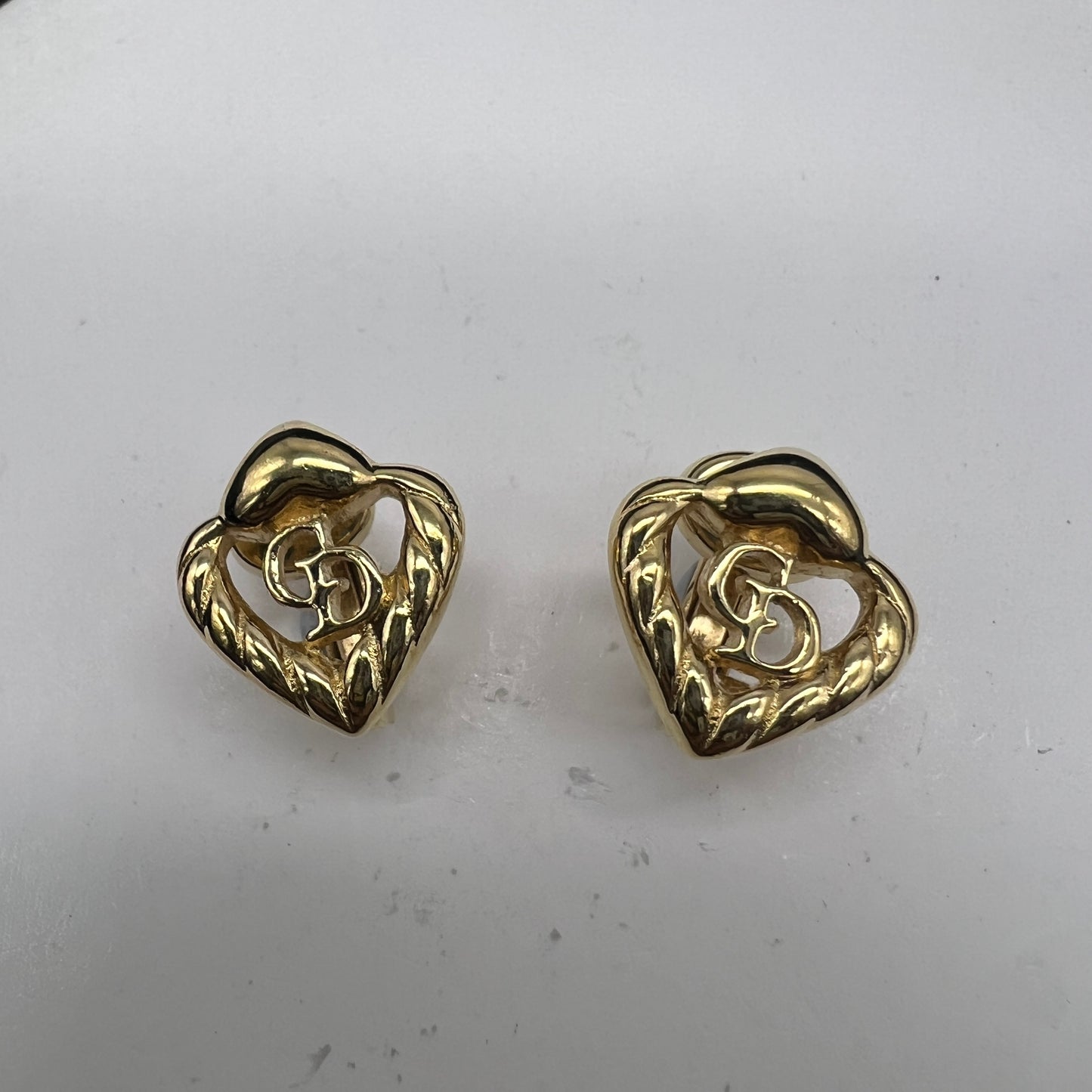 Christian Dior Vintage CD Logo With Heart Motif Golden Clip-On Earrings