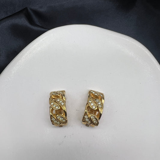 Christian Dior Vintage Rhinestone Golden Clip-On Earrings