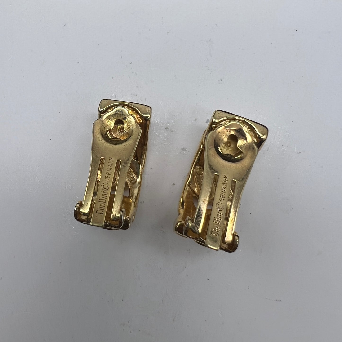 Christian Dior Vintage Rhinestone Golden Clip-On Earrings