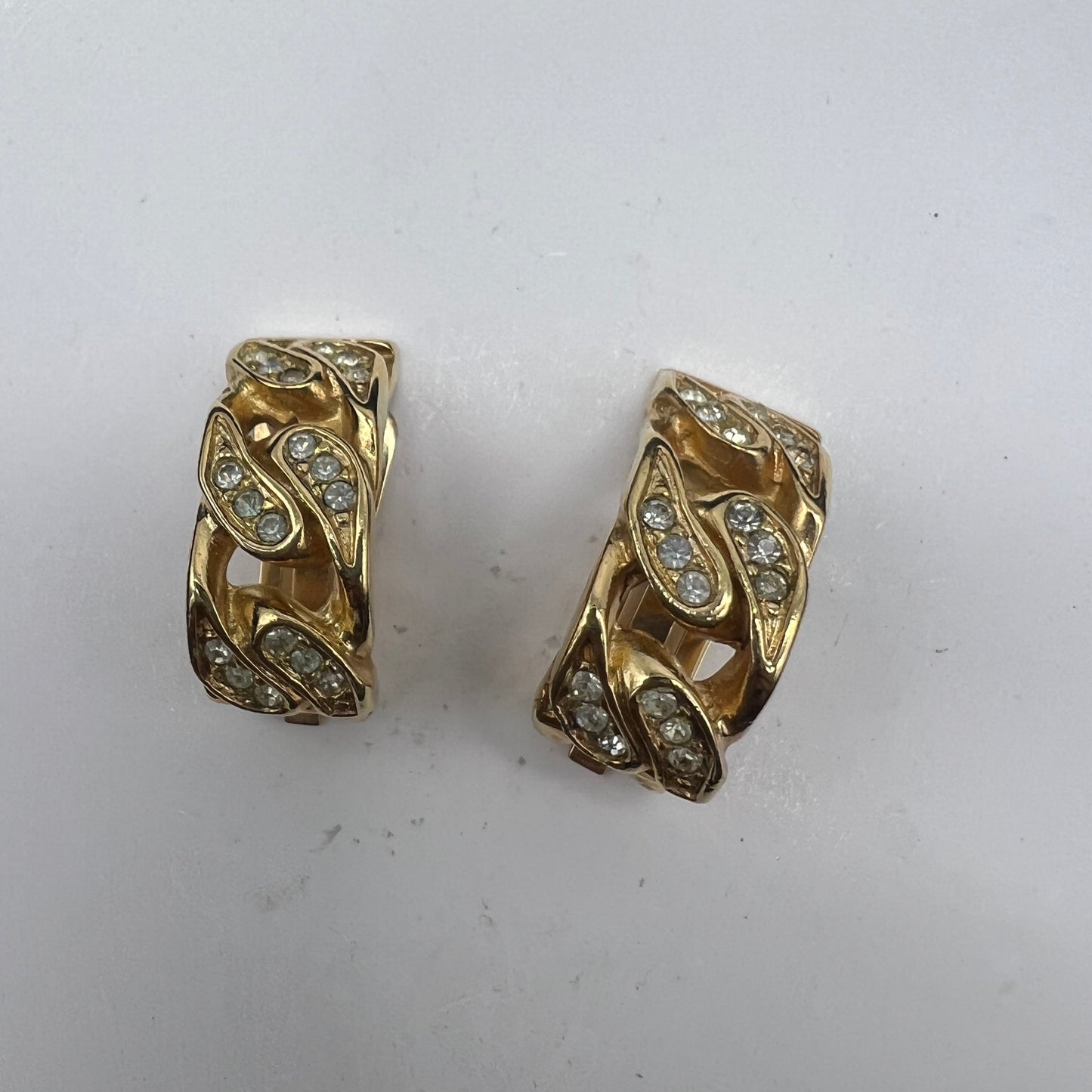 Christian Dior Vintage Rhinestone Golden Clip-On Earrings