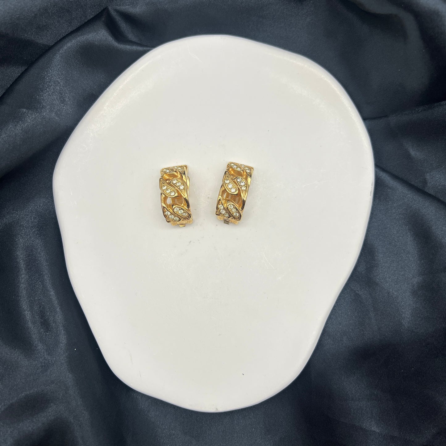 Christian Dior Vintage Rhinestone Golden Clip-On Earrings