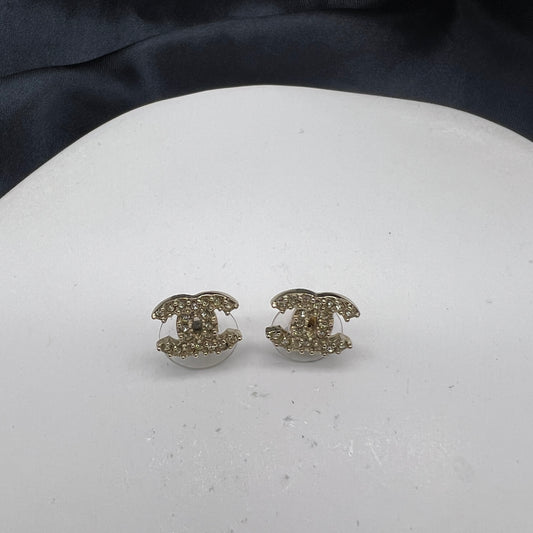 Chanel Vintage CC Logo With Rhinestone Earrings