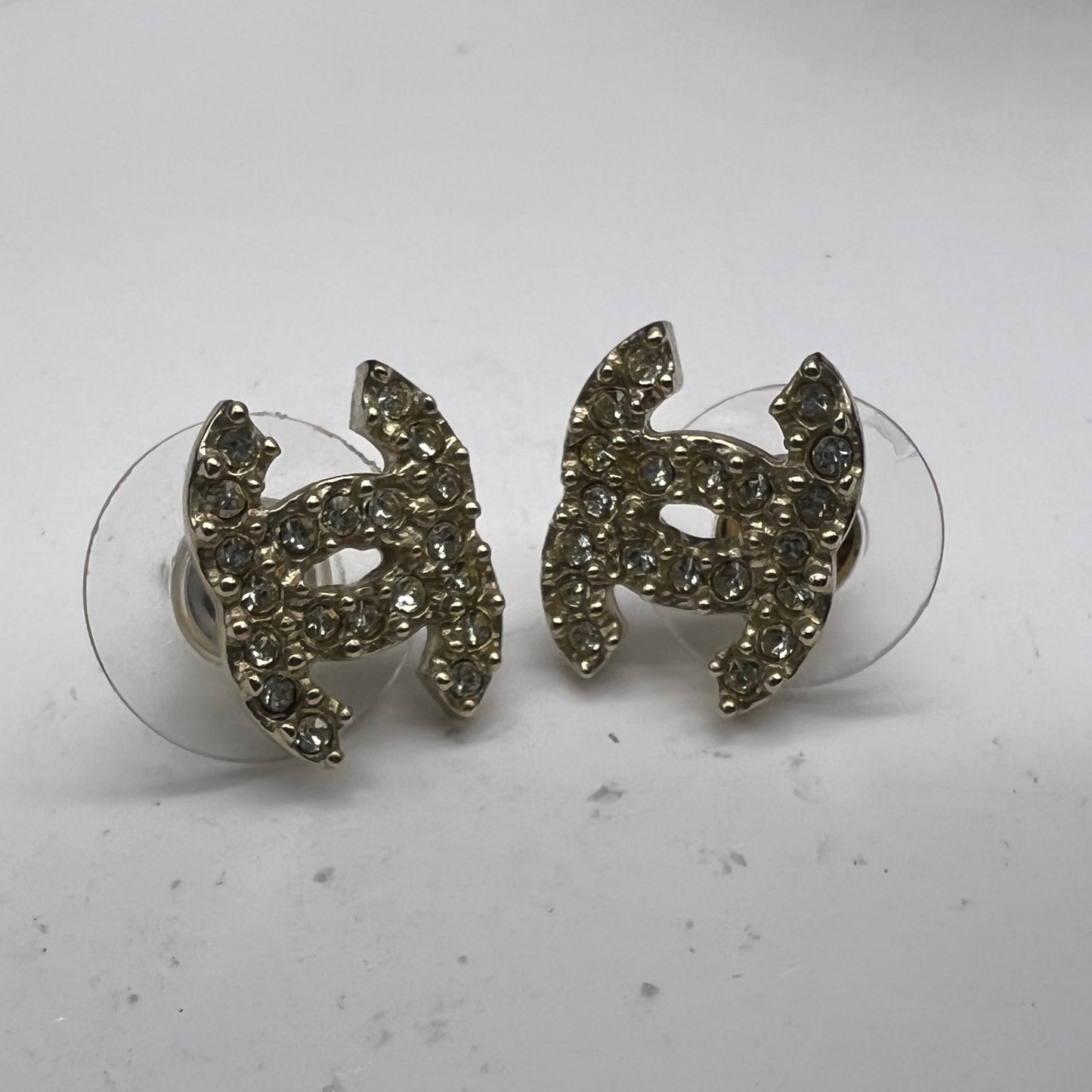 Chanel Vintage CC Logo With Rhinestone Earrings