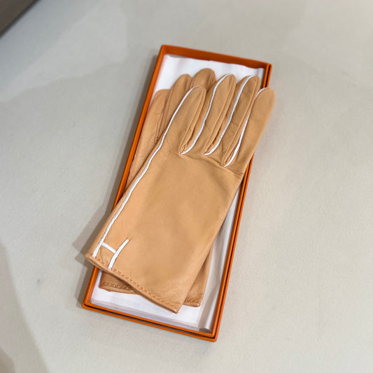 Hermes Orange Color Leather Gloves