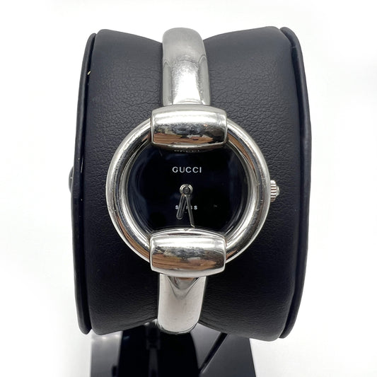 Gucci Vintage 1400L Black Circle Face Stainless Steel Bangle Watch