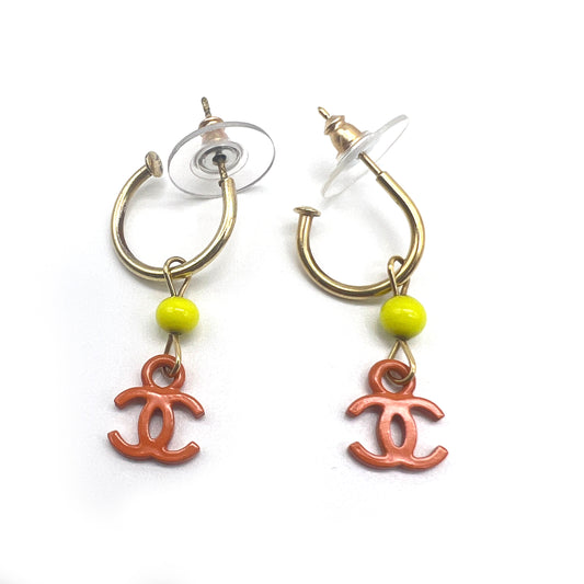 Chanel Vintage Orange CC Logo Golden Earrings