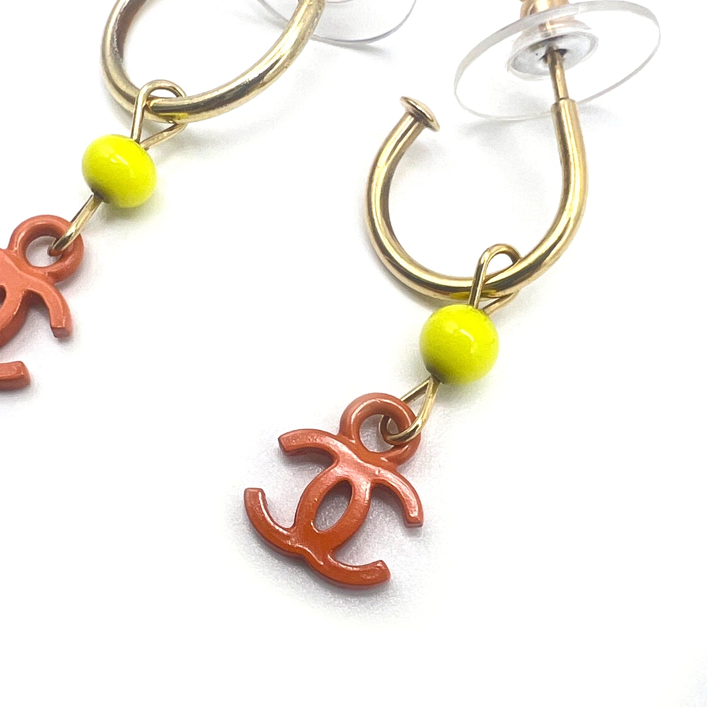 Chanel Vintage Orange CC Logo Golden Earrings