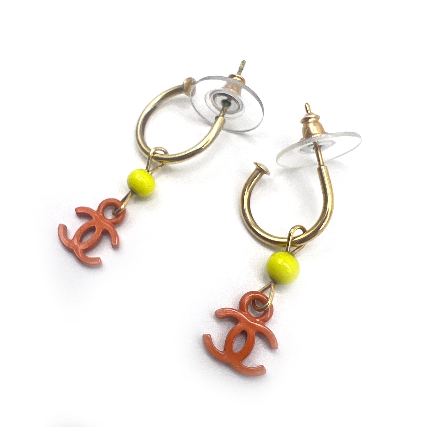 Chanel Vintage Orange CC Logo Golden Earrings