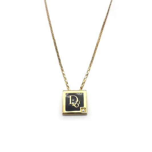 Christian Dior Vintage Dior Logo In Black Square With Golden Necklace