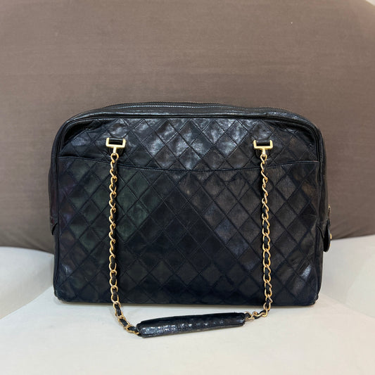 Chanel Vintage Black Lamb Leather Tote Bag