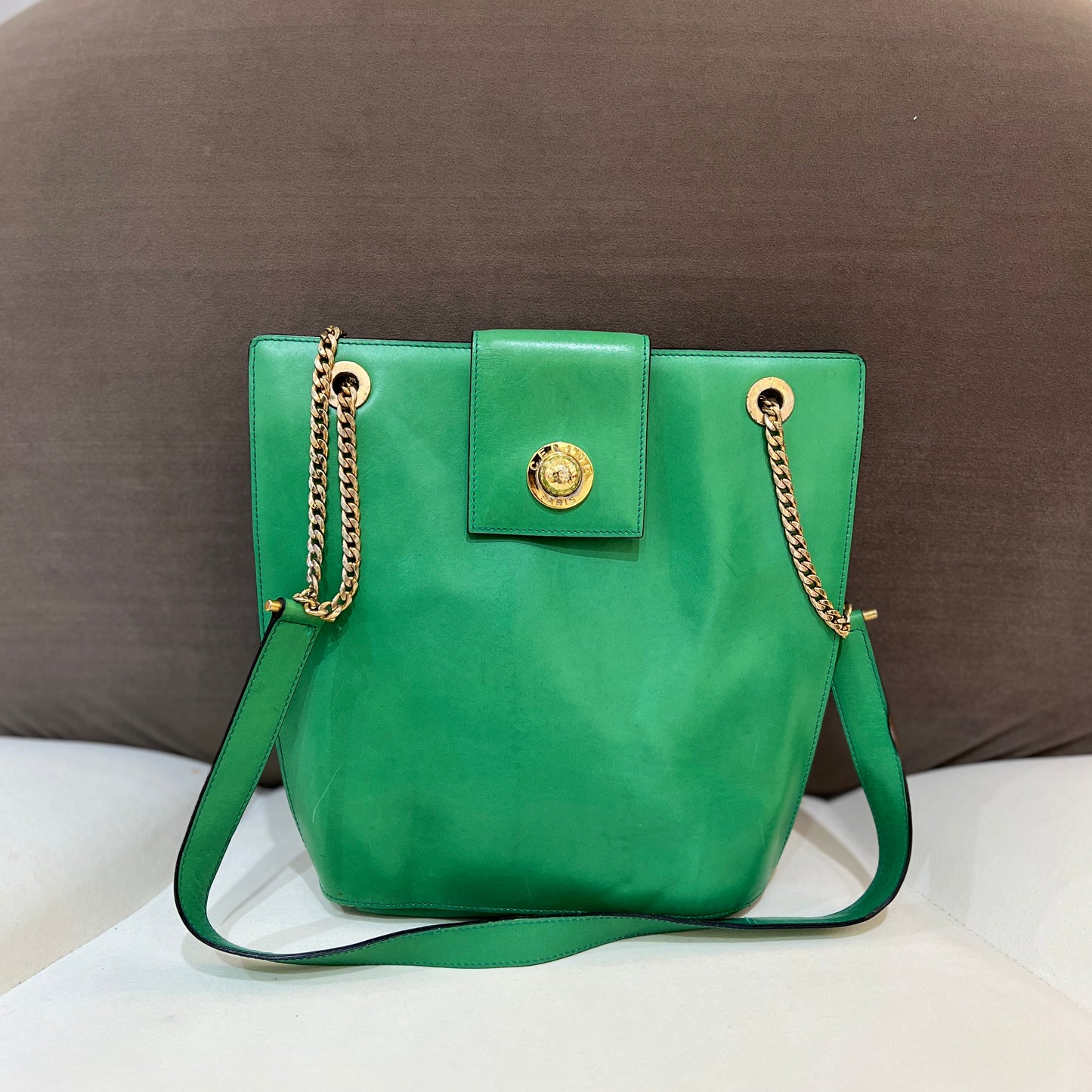 Broken - Celine Star Ball Leather Shoulder Bag In Light Green Color