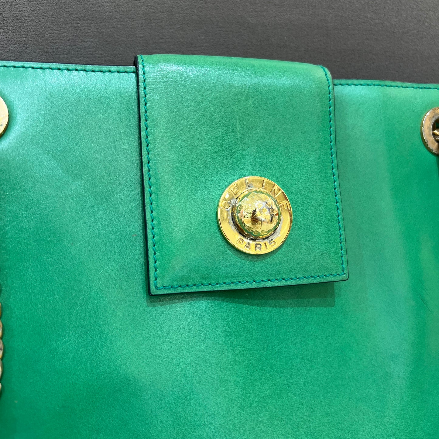Broken - Celine Star Ball Leather Shoulder Bag In Light Green Color