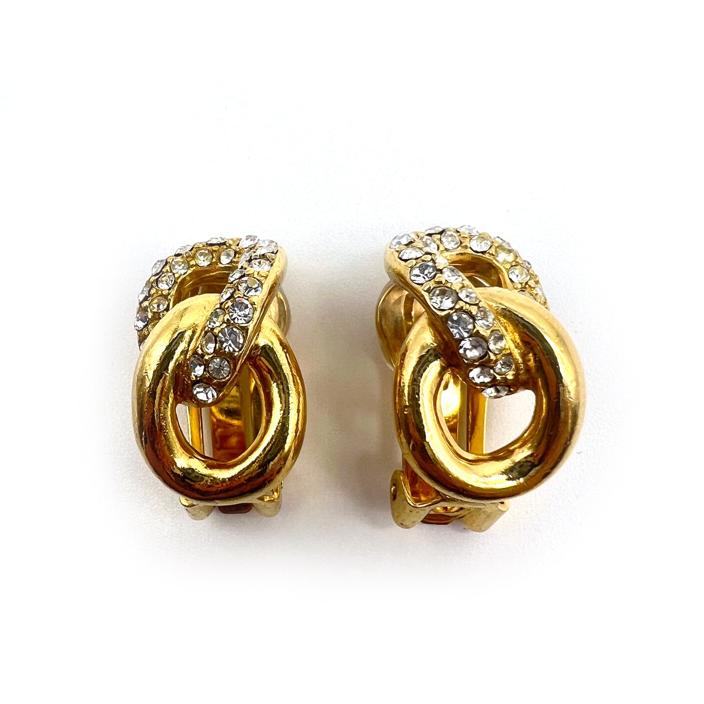 Christian Dior Vintage Rhinestone Golden Clip-On Earrings