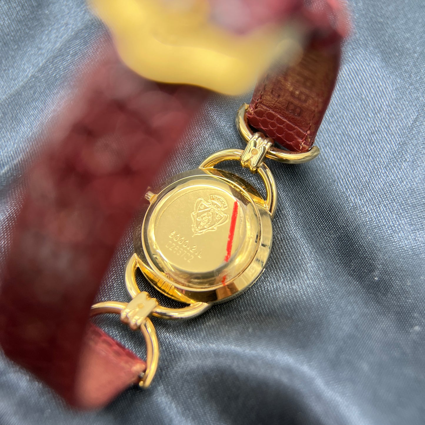 Gucci Gold Color Circle Face Watch With Leather Strap