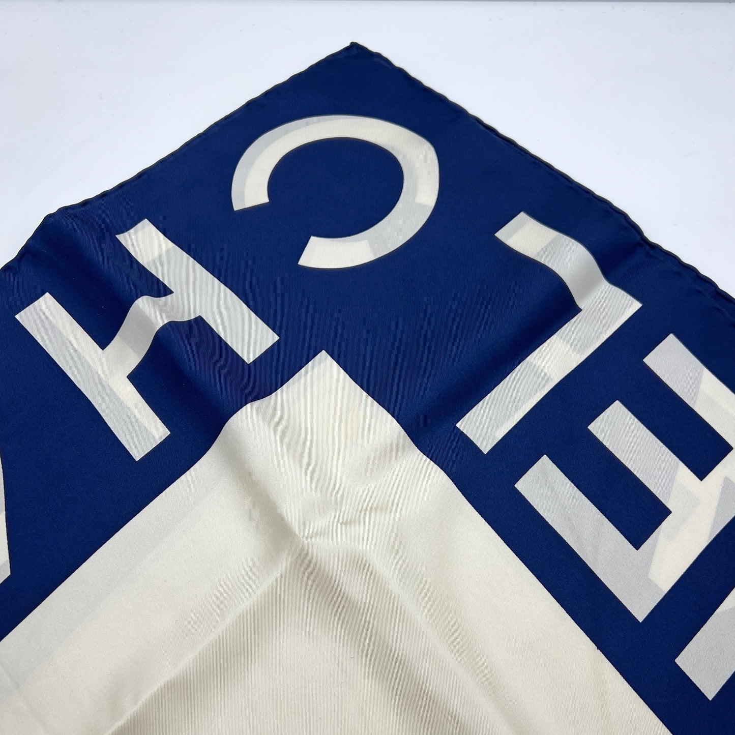 Chanel Vintage Cc Logo Navy X White Scarf