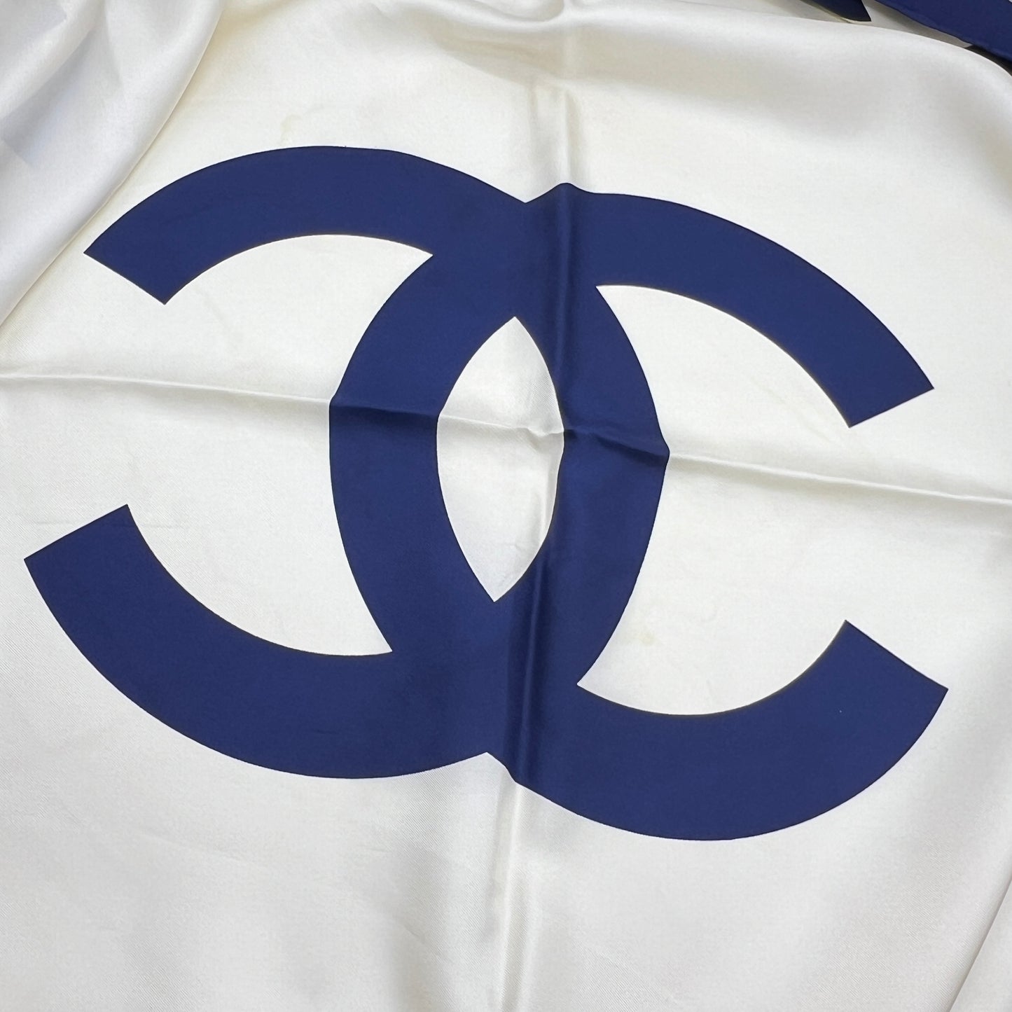 Chanel Vintage Cc Logo Navy X White Scarf