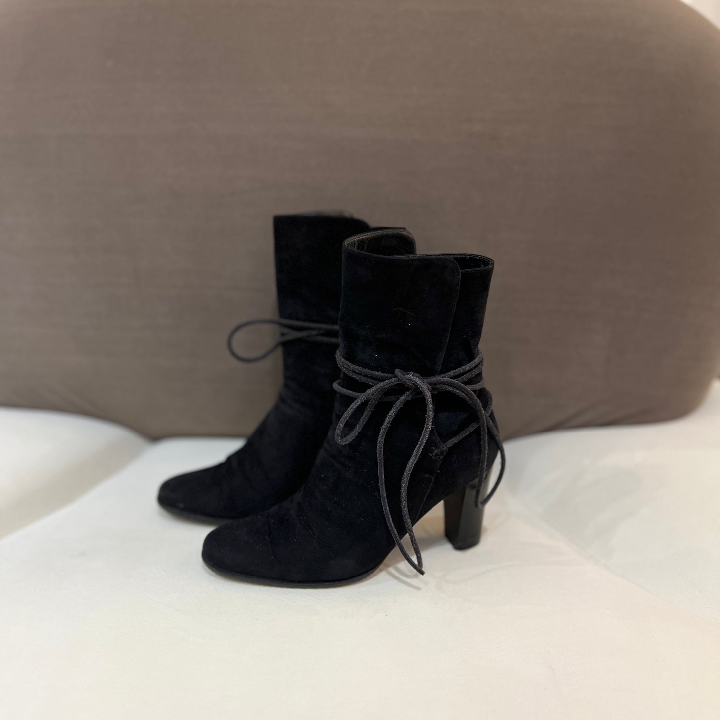 Hermes Black Ankle Boots In Suede Leather