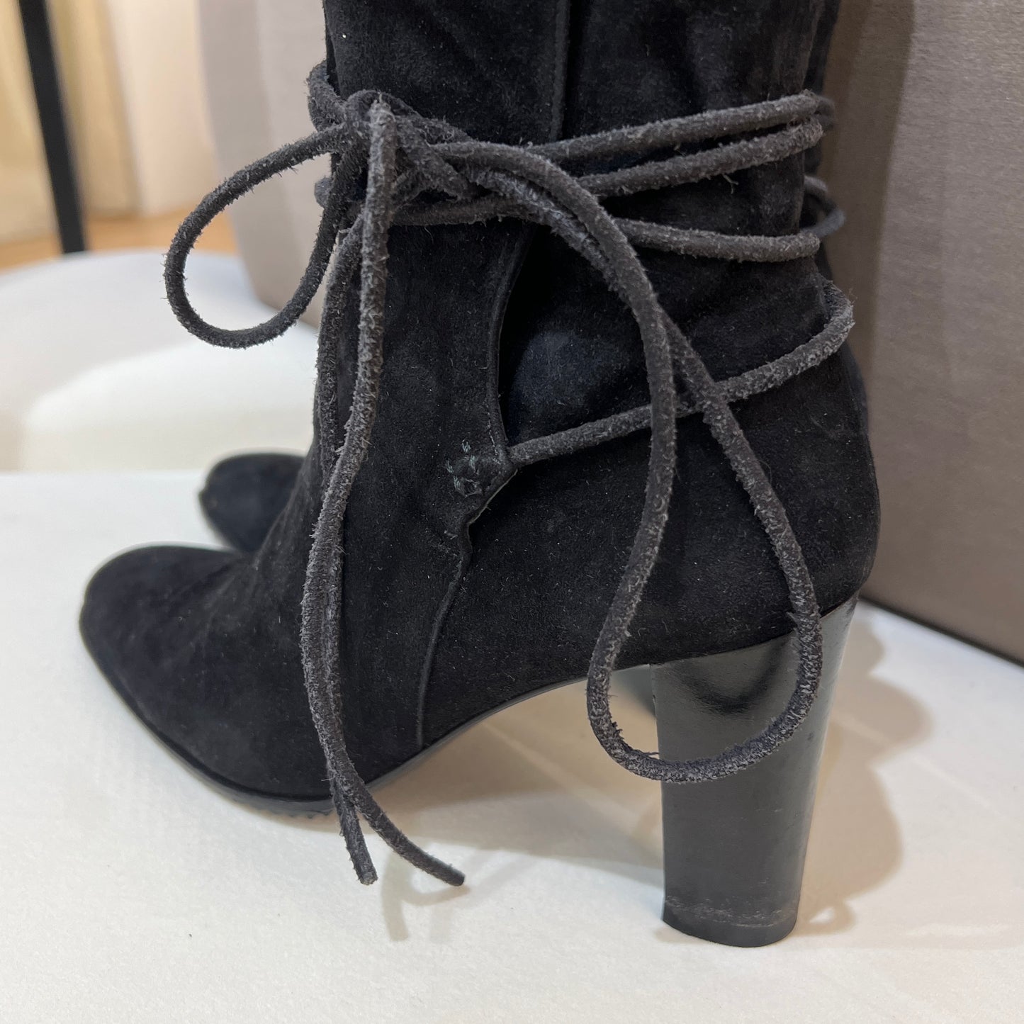 Hermes Black Ankle Boots In Suede Leather