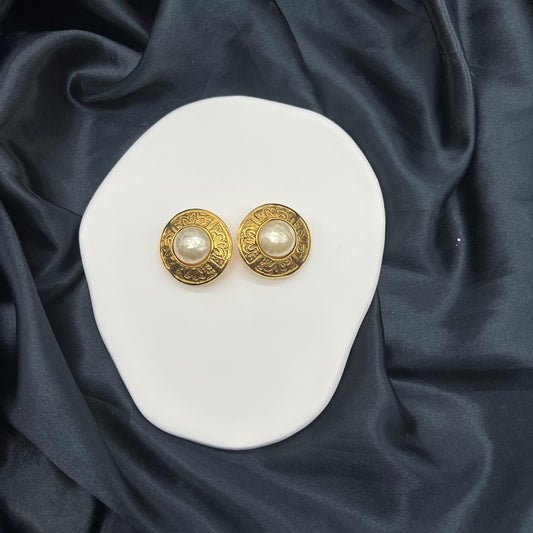 Chanel Gold With Pearl Large Circle Earrings