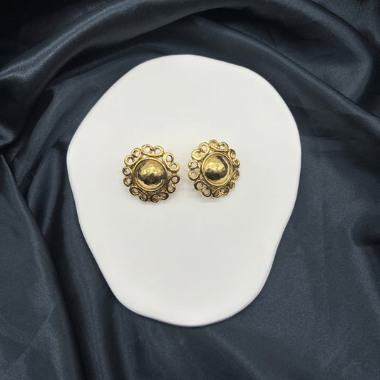 Yves Saint Laurent Flower Round Clip On Earrings In Gold Color