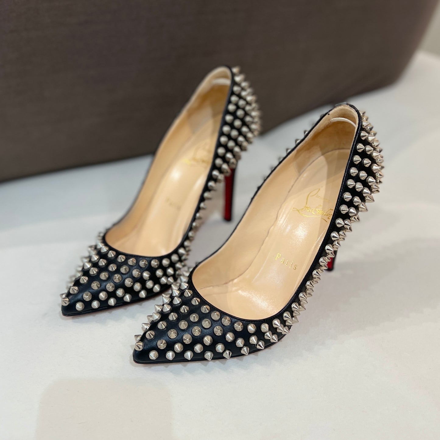 Christian Louboutin Leather Pumps With Signature Tonal Spikes (Size 36)