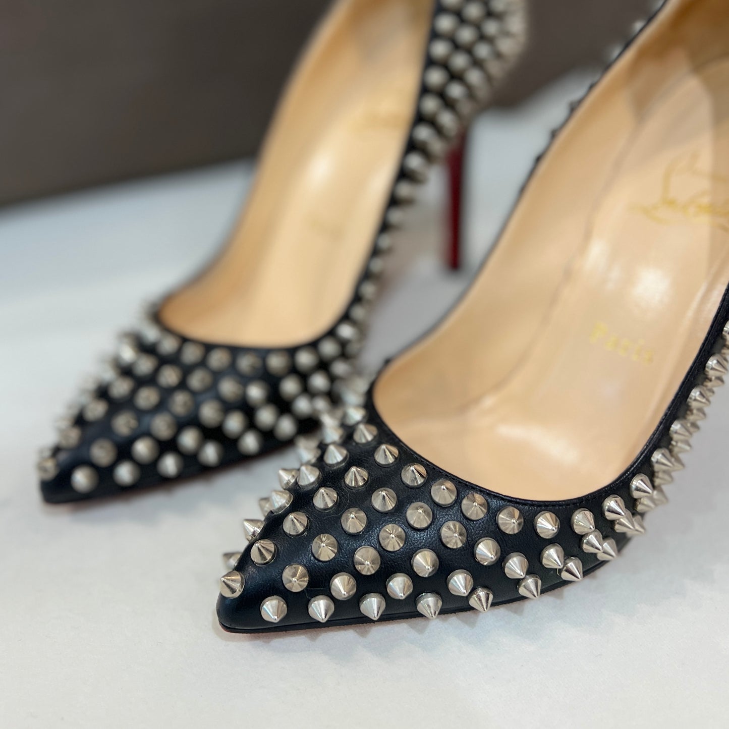 Christian Louboutin Leather Pumps With Signature Tonal Spikes (Size 36)