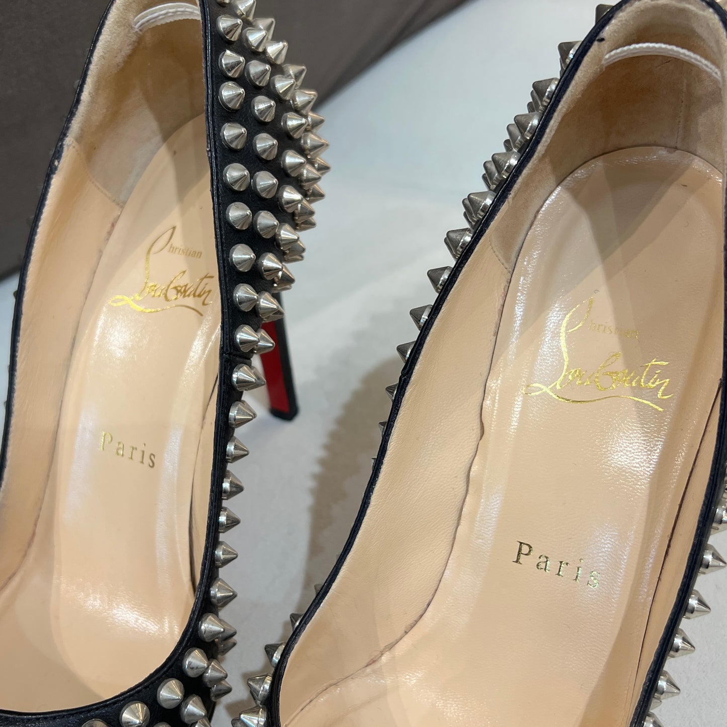 Christian Louboutin Leather Pumps With Signature Tonal Spikes (Size 36)