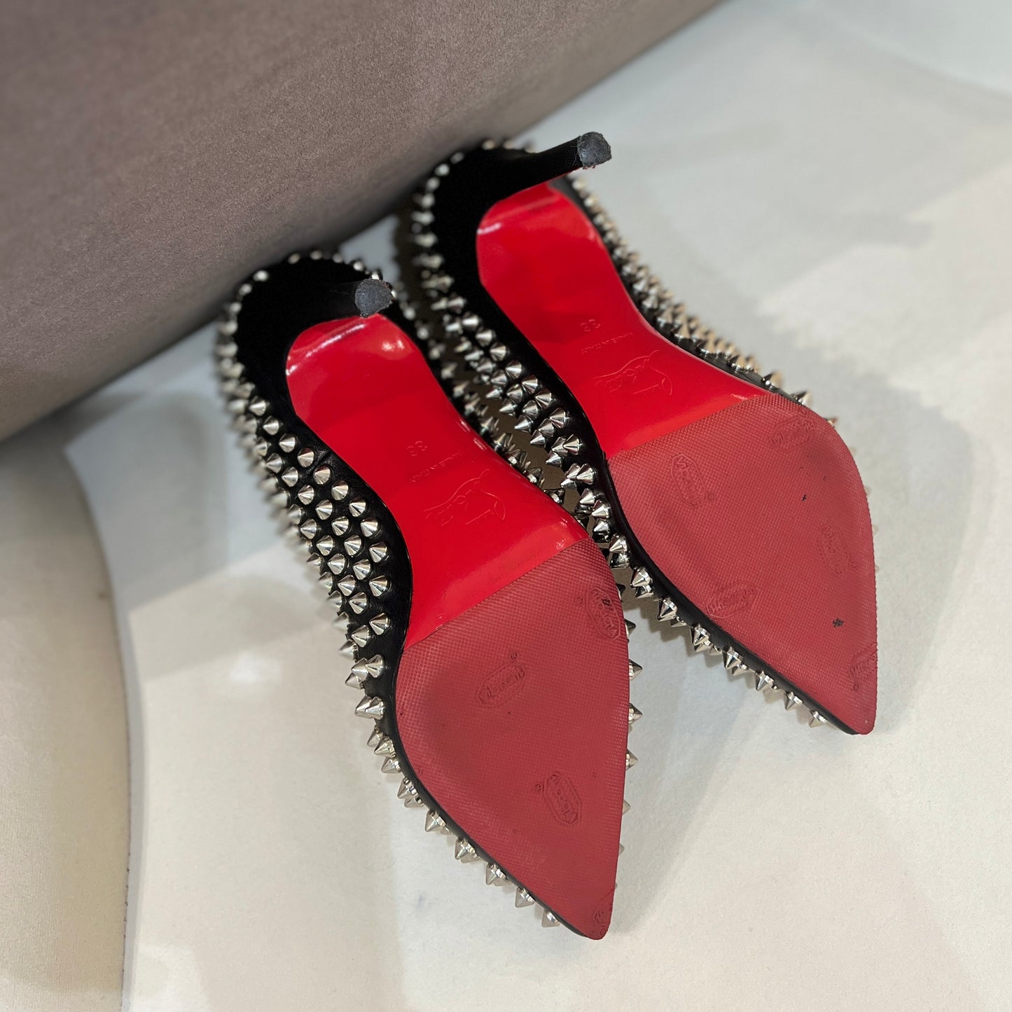 Christian Louboutin Leather Pumps With Signature Tonal Spikes (Size 36)