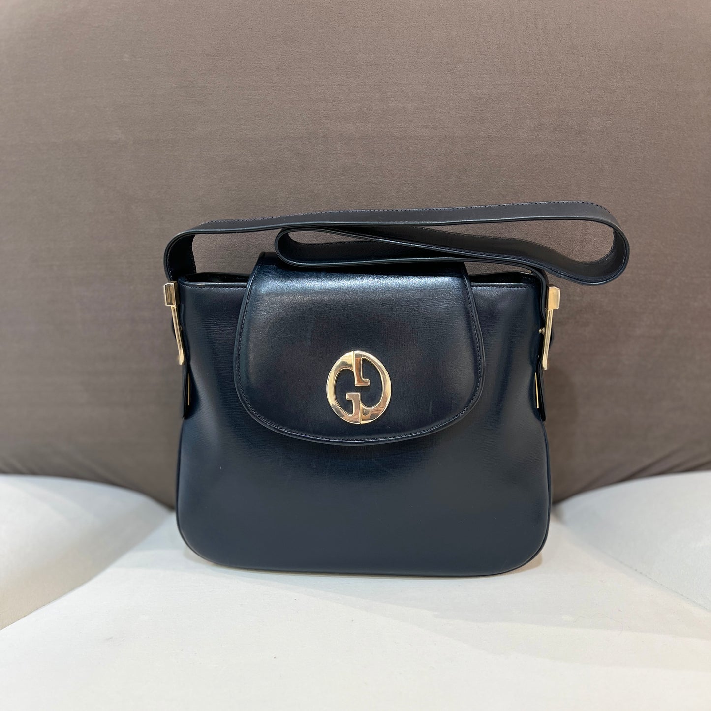 Gucci Double G Logo Shoulder Bag In Navy Color