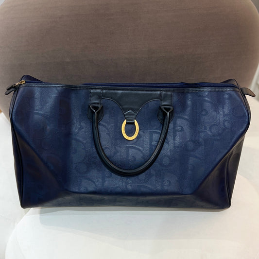 Christian Dior Trotter Pattern Large Size Boston Bag In Navy Color