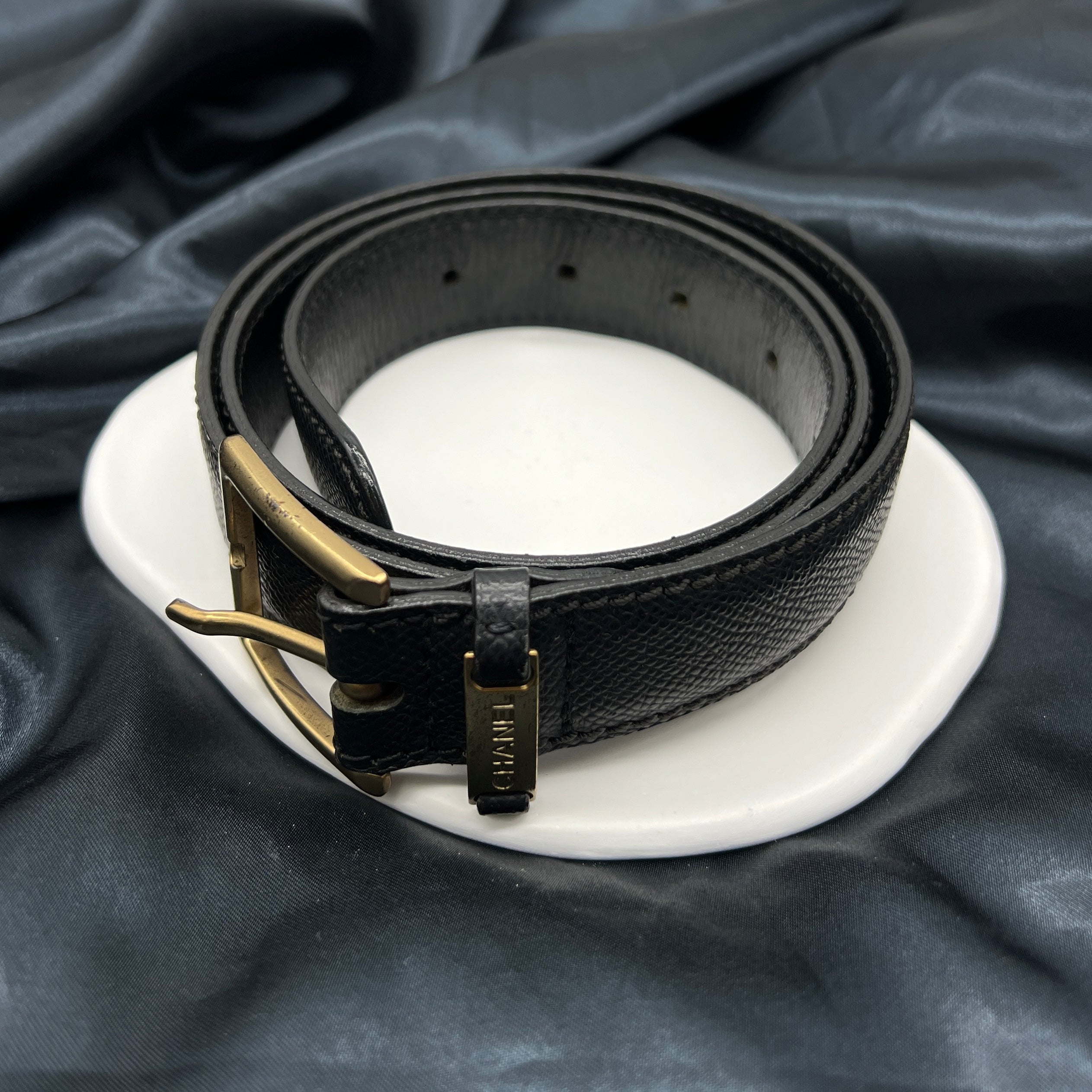Chanel Black Leather Belt With Logo Buckle