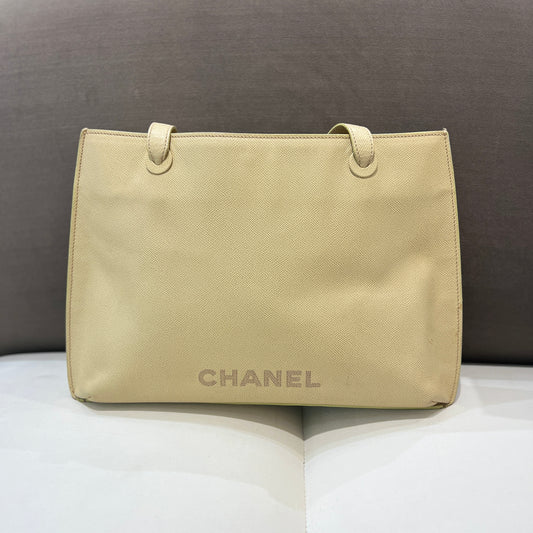 Chanel Beige Tote Bag Leather Handbag